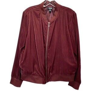 A.N.A. Women's Bomber Jacket X-large Maroon Velour Zip-Up Long Sleeve RN93677